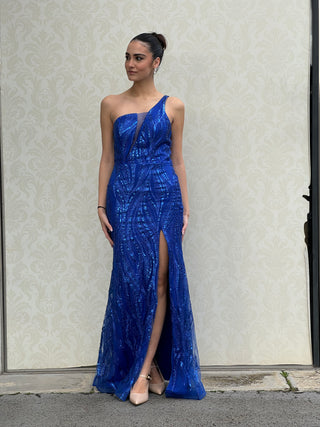 Abito Oceano con monospalla e spacco