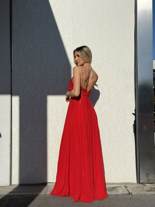 Abito Amelia in Chiffon con Bustino in Pizzo intrecciato