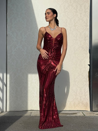 Abito Giada modello a sirena in tessuto stretch con scollo a goccia sulla schiena