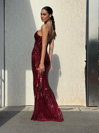 Abito Giada modello a sirena in tessuto stretch con scollo a goccia sulla schiena