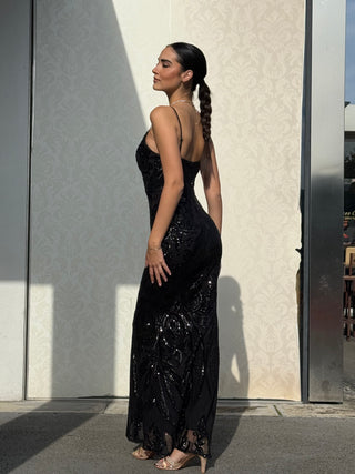 Abito Giada modello a sirena in tessuto stretch con scollo a goccia sulla schiena