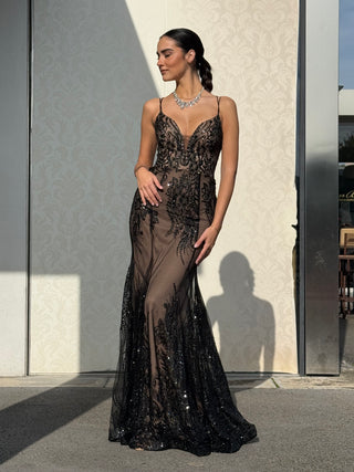 Abito Emma a sirena con pizzo e pailettes