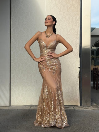 Abito Emma a sirena con pizzo e pailettes