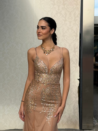 Abito Emma a sirena con pizzo e pailettes