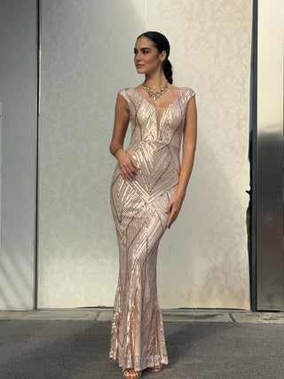 Abito Virginia a sirena con spalline cadenti e scollo a V