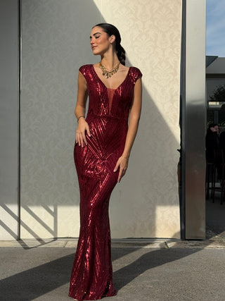 Abito Virginia a sirena con spalline cadenti e scollo a V