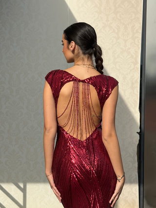 Abito Virginia a sirena con spalline cadenti e scollo a V