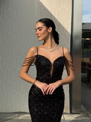 Abito Luce a sirena con spalline di brillanti cadenti