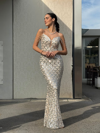 Abito Luce a sirena con spalline di brillanti cadenti