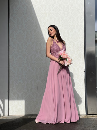 Abito Amelia in Chiffon con Bustino in Pizzo intrecciato
