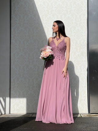 Abito Amelia in Chiffon con Bustino in Pizzo intrecciato