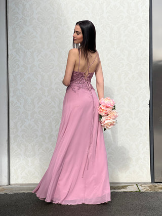 Abito Amelia in Chiffon con Bustino in Pizzo intrecciato
