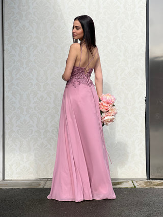 Abito Amelia in Chiffon con Bustino in Pizzo intrecciato