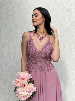 Abito Amelia in Chiffon con Bustino in Pizzo intrecciato