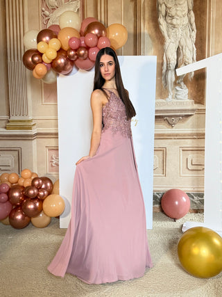 Abito Amelia in Chiffon con Bustino in Pizzo intrecciato