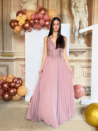 Abito Amelia in Chiffon con Bustino in Pizzo intrecciato