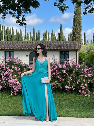 Abito Amelia in Chiffon con Bustino in Pizzo intrecciato