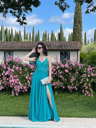 Abito Amelia in Chiffon con Bustino in Pizzo intrecciato