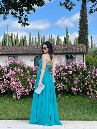 Abito Amelia in Chiffon con Bustino in Pizzo intrecciato