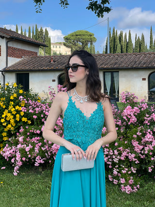 Abito Amelia in Chiffon con Bustino in Pizzo intrecciato