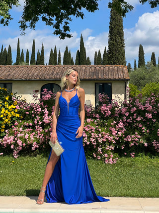 Abito Anna a Sirena in Tessuto Strech con Spacco laterale e Drappeggio