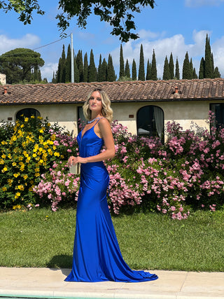 Abito Anna a Sirena in Tessuto Strech con Spacco laterale e Drappeggio