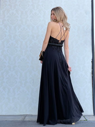 Abito Amelia in Chiffon con Bustino in Pizzo intrecciato