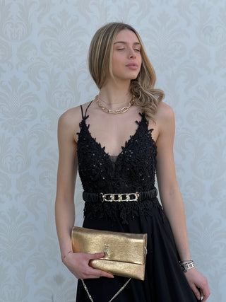 Abito Amelia in Chiffon con Bustino in Pizzo intrecciato