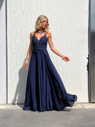Abito Amelia in Chiffon con Bustino in Pizzo intrecciato