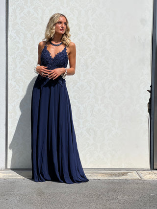 Abito Amelia in Chiffon con Bustino in Pizzo intrecciato