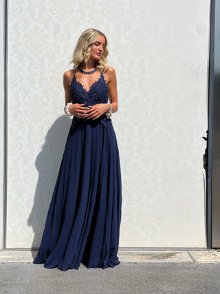 Abito Amelia in Chiffon con Bustino in Pizzo intrecciato