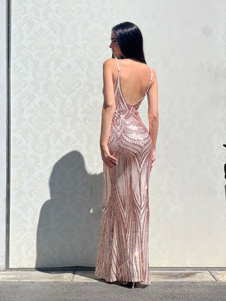 Abito Giada modello a sirena in tessuto stretch con scollo a goccia sulla schiena