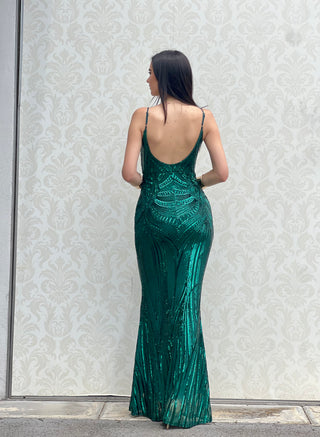 Abito Giada modello a sirena in tessuto stretch con scollo a goccia sulla schiena