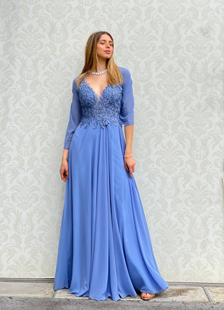 Abito Amelia in Chiffon con Bustino in Pizzo intrecciato