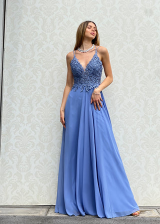 Abito Amelia in Chiffon con Bustino in Pizzo intrecciato