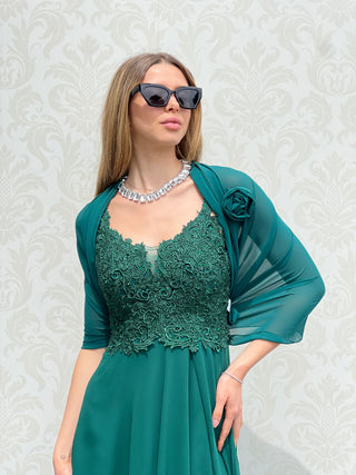 Abito Amelia in Chiffon con Bustino in Pizzo intrecciato