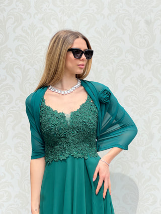 Abito Amelia in Chiffon con Bustino in Pizzo intrecciato