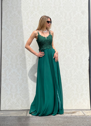 Abito Amelia in Chiffon con Bustino in Pizzo intrecciato
