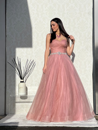 Abito Scilla in tulle di seta con corpetto a cuore con gonna ampia e voluminosa