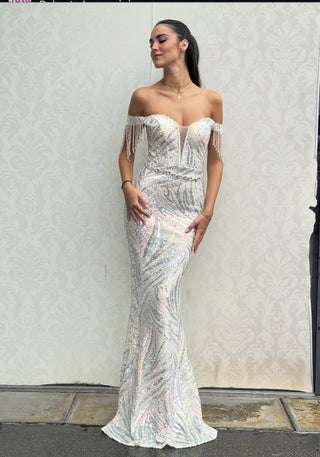 Abito Neve a sirena con spalline cadenti di diamanti