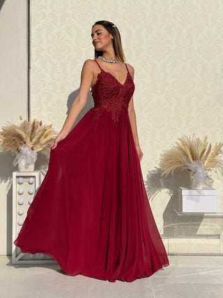 Abito Amelia in Chiffon con Bustino in Pizzo intrecciato